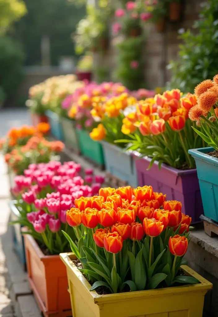 25+ Bulb Planter Ideas for Gorgeous Seasonal Blooms - 17. Colorful Planter Boxes