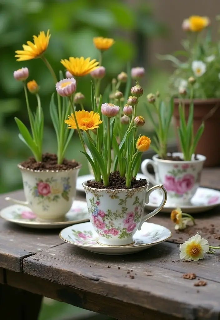 25+ Bulb Planter Ideas for Gorgeous Seasonal Blooms - 18. Vintage Tea Cups