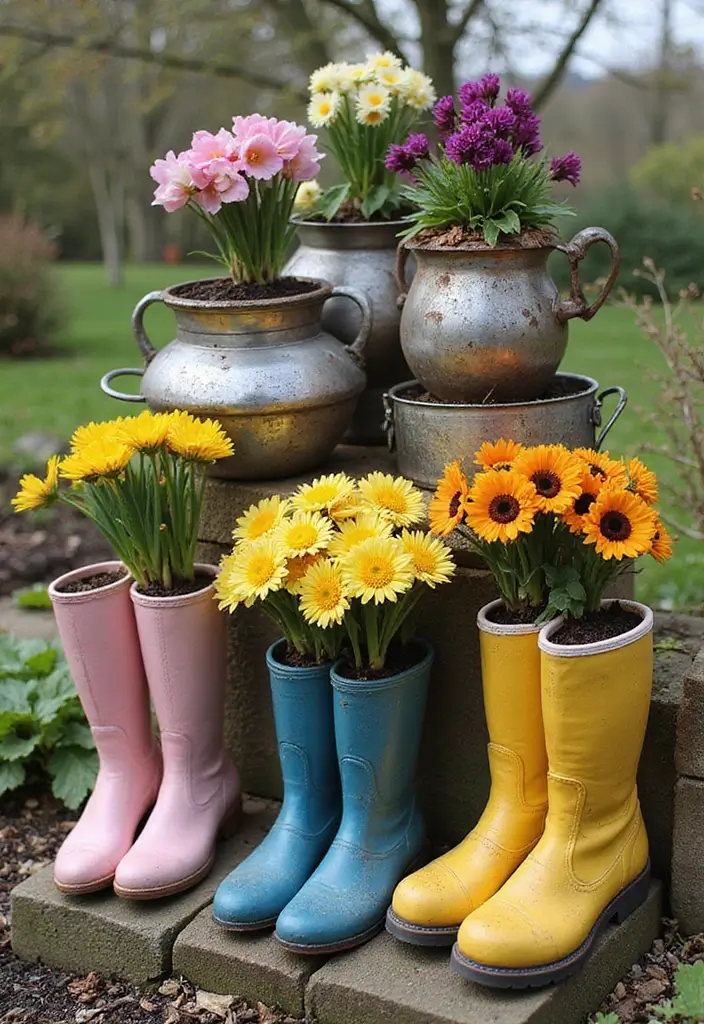 25+ Bulb Planter Ideas for Gorgeous Seasonal Blooms - 22. Found Object Planters