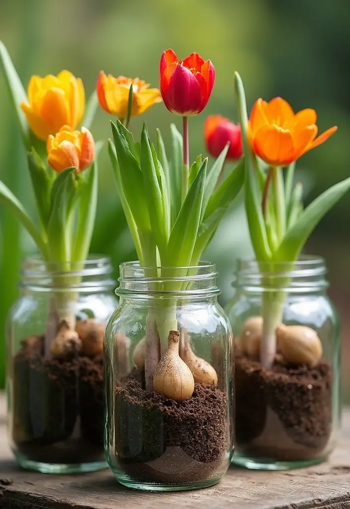 25+ Bulb Planter Ideas for Gorgeous Seasonal Blooms - 3. Recycled Glass Jars