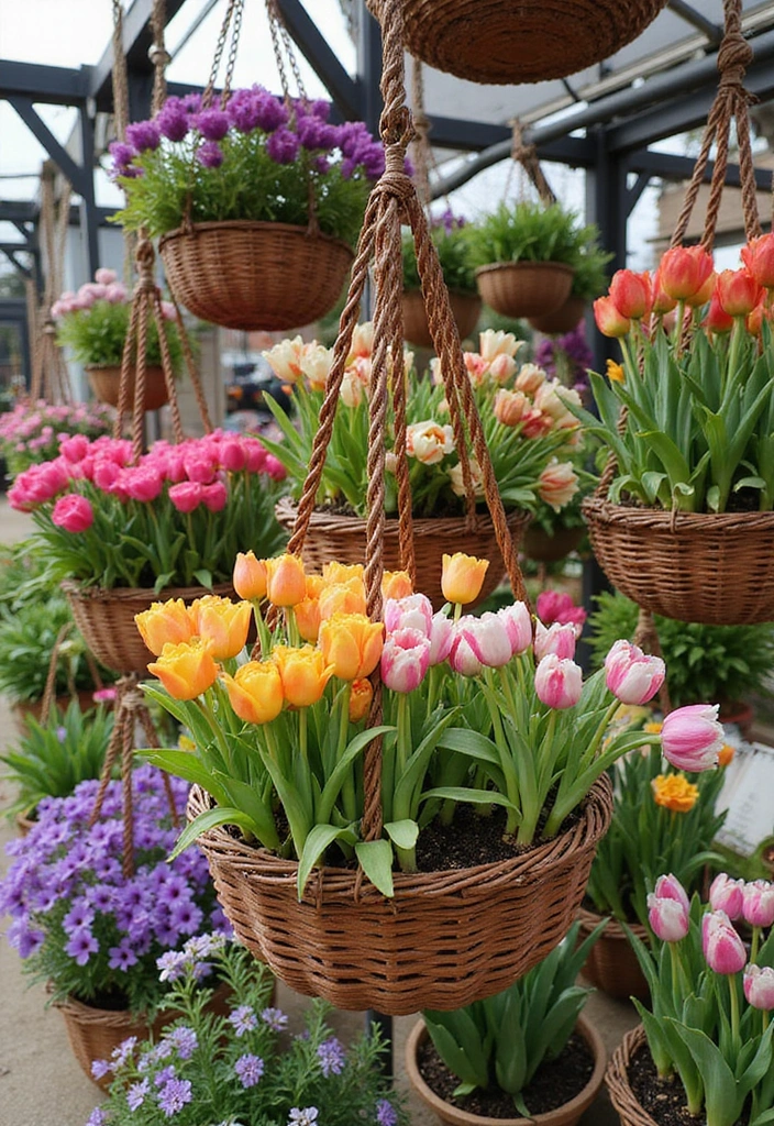 25+ Bulb Planter Ideas for Gorgeous Seasonal Blooms - 7. Hanging Baskets