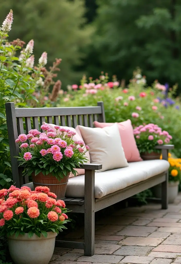 25+ Bulb Planter Ideas for Gorgeous Seasonal Blooms - 9. Garden Bench with Planters