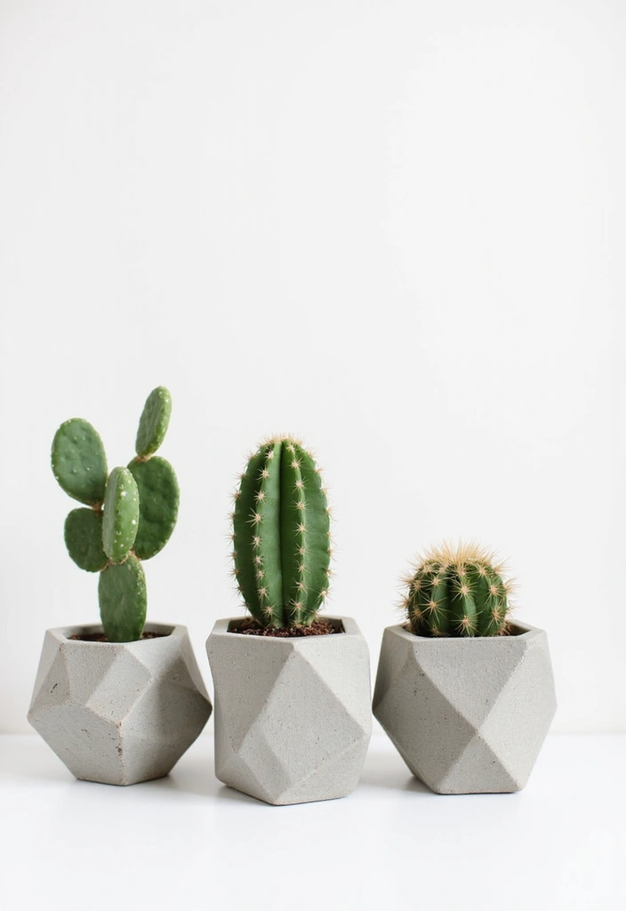 25+ Cactus Planter Ideas That Feel Modern and Minimal - 1. Geometric Concrete Pots