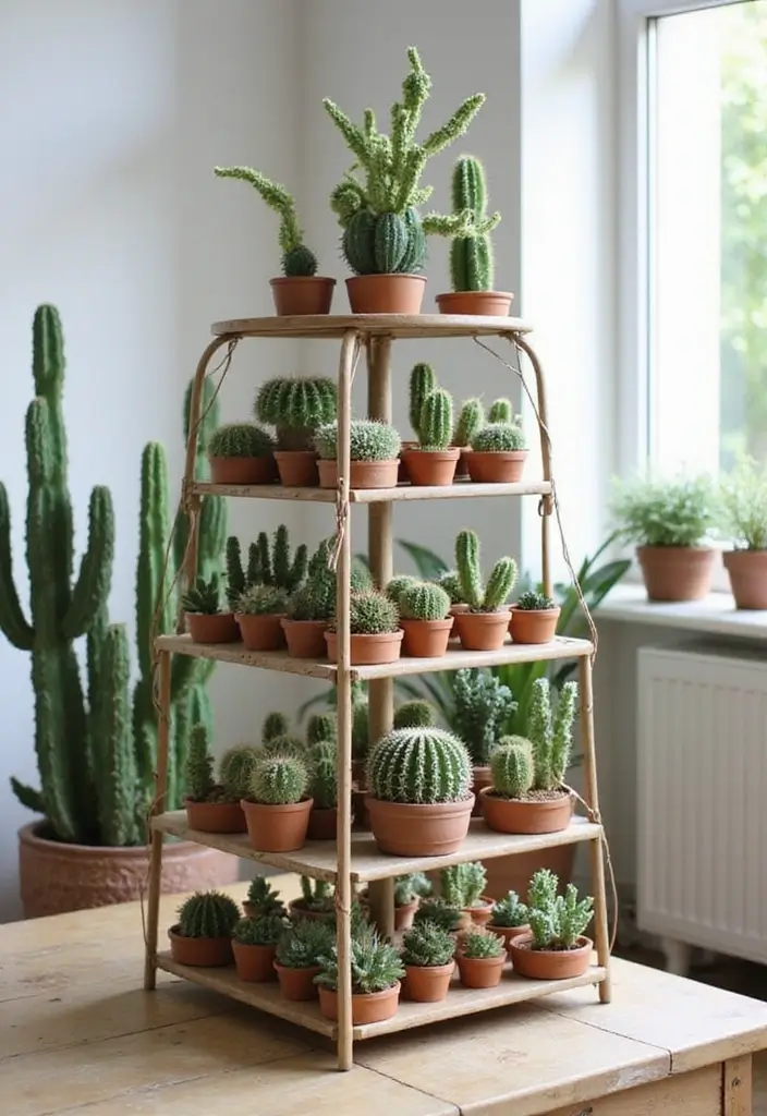 25+ Cactus Planter Ideas That Feel Modern and Minimal - 10. Multi-Tiered Plant Stands