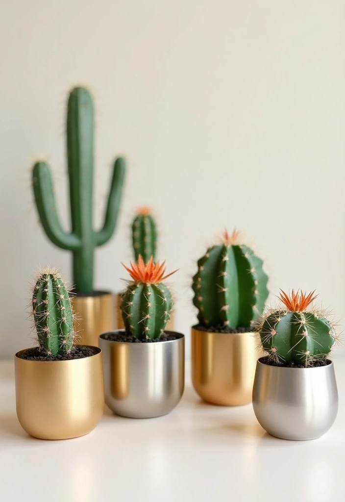 25+ Cactus Planter Ideas That Feel Modern and Minimal - 6. Metallic Accents