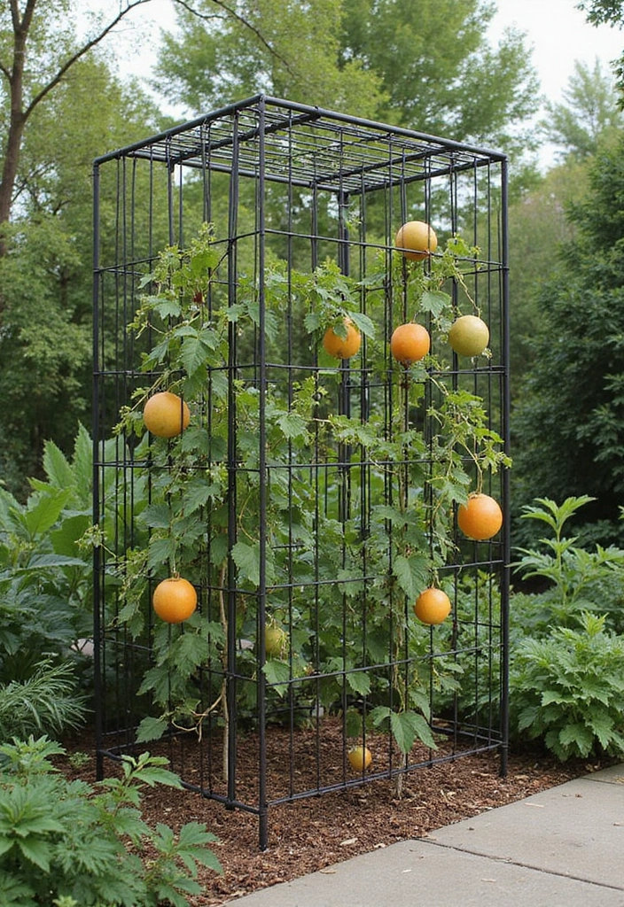 25+ Cantaloupe Trellis Ideas That Keep Fruits Off the Ground 8 25+ Cantaloupe Trellis Ideas That Keep Fruits Off the Ground - 2. Wire Trellis for Minimalist Charm