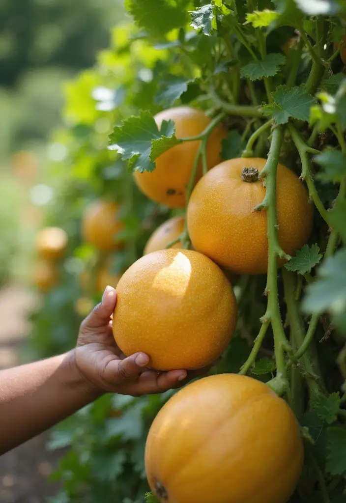 25+ Cantaloupe Trellis Ideas That Keep Fruits Off the Ground 132 25+ Cantaloupe Trellis Ideas That Keep Fruits Off the Ground - 20. Cantaloupe Harvesting Techniques