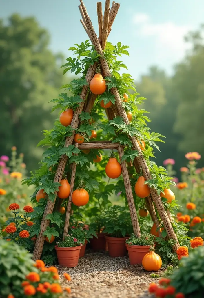 25+ Cantaloupe Trellis Ideas That Keep Fruits Off the Ground 36 25+ Cantaloupe Trellis Ideas That Keep Fruits Off the Ground - 6. Teepee Trellis for Fun Structure