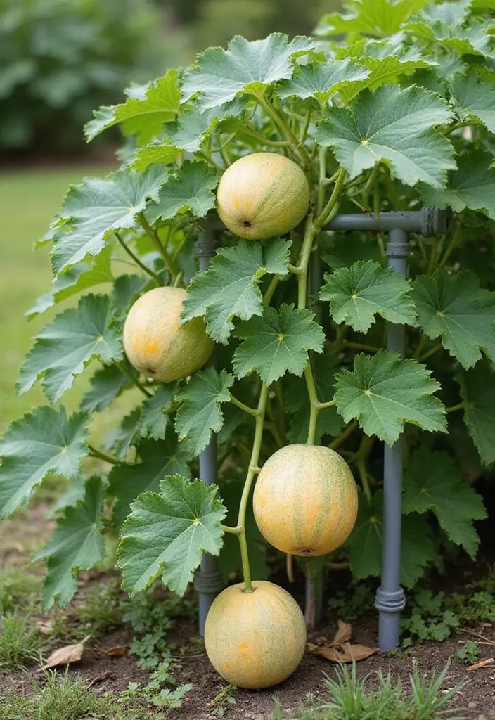 25+ Cantaloupe Trellis Ideas That Keep Fruits Off the Ground 43 25+ Cantaloupe Trellis Ideas That Keep Fruits Off the Ground - 7. PVC Pipe Trellis for Durability