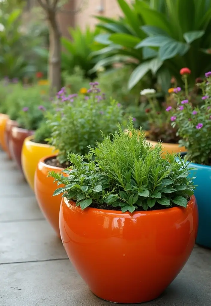 25+ Circle Planter Ideas for Modern Garden Style - 11. Color-Blocked Circle Planters
