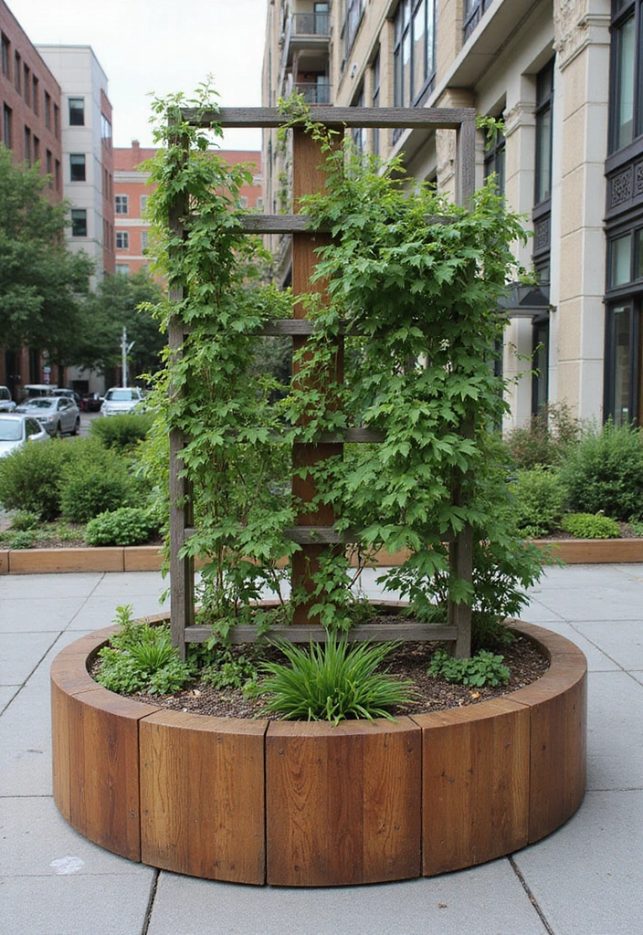 25+ Circle Planter Ideas for Modern Garden Style - 14. Interactive Circle Planters with Trellis