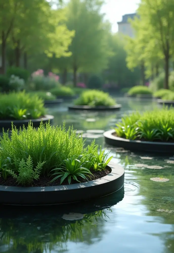 25+ Circle Planter Ideas for Modern Garden Style - 15. Floating Circle Planters on Water