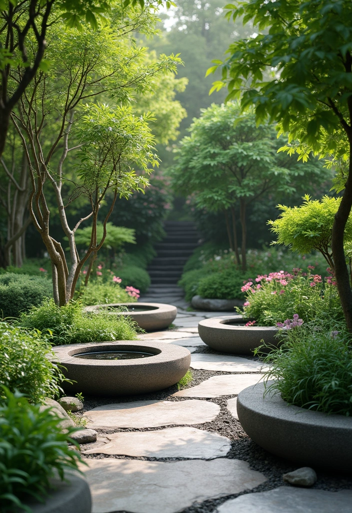 25+ Circle Planter Ideas for Modern Garden Style - 17. Circular Planters with Built-in Water Features