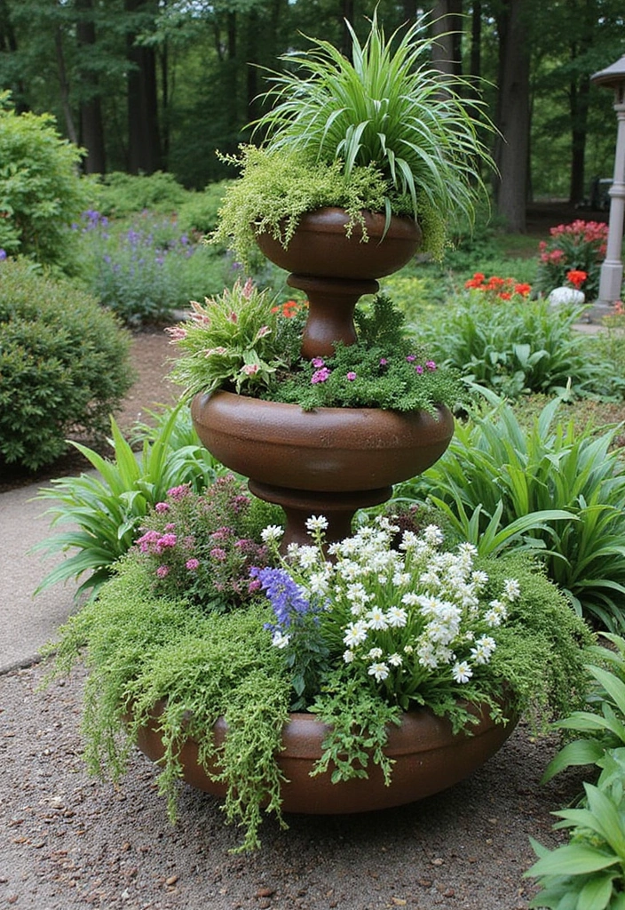25+ Circle Planter Ideas for Modern Garden Style - 18. Layered Circle Planters