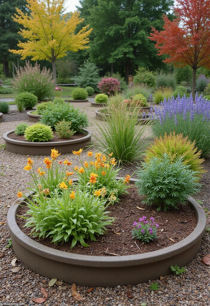 25+ Circle Planter Ideas for Modern Garden Style - 19. Circle Planters with Seasonal Themes