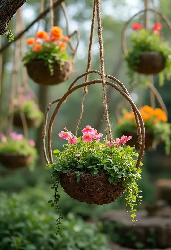 25+ Circle Planter Ideas for Modern Garden Style - 2. Whimsical Hanging Circle Planters
