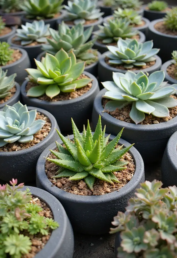 25+ Circle Planter Ideas for Modern Garden Style - 22. Circles of Succulents