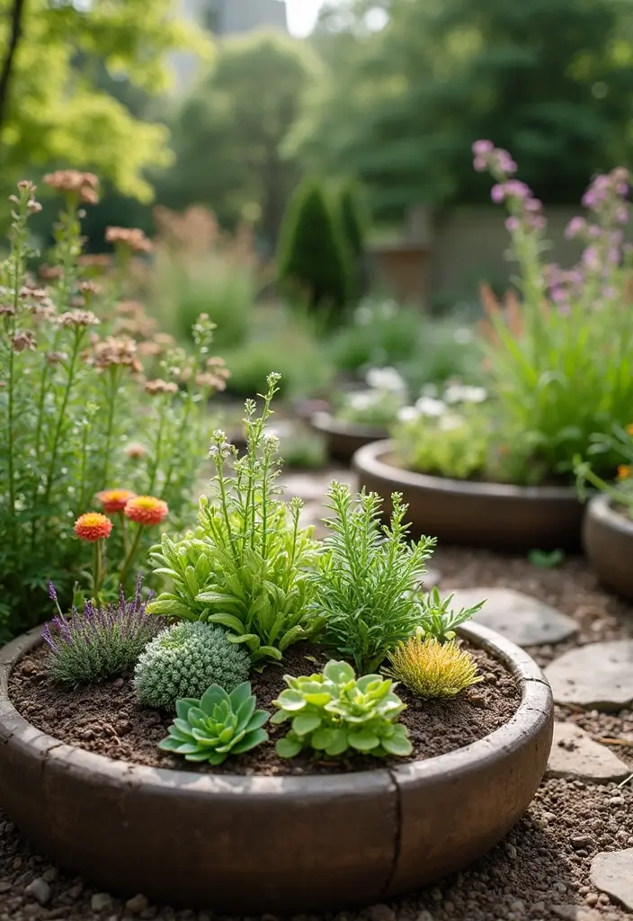 25+ Circle Planter Ideas for Modern Garden Style - 23. Sensory Circle Planters