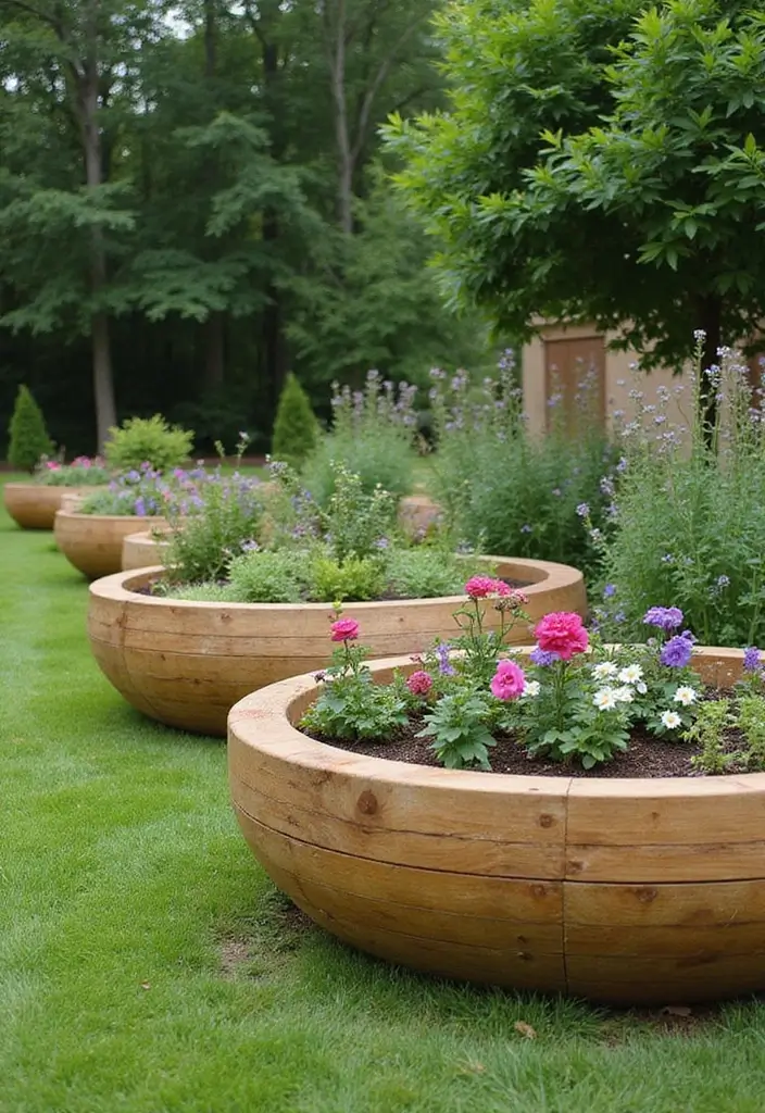 25+ Circle Planter Ideas for Modern Garden Style - 4. Elegant Wooden Circle Planters