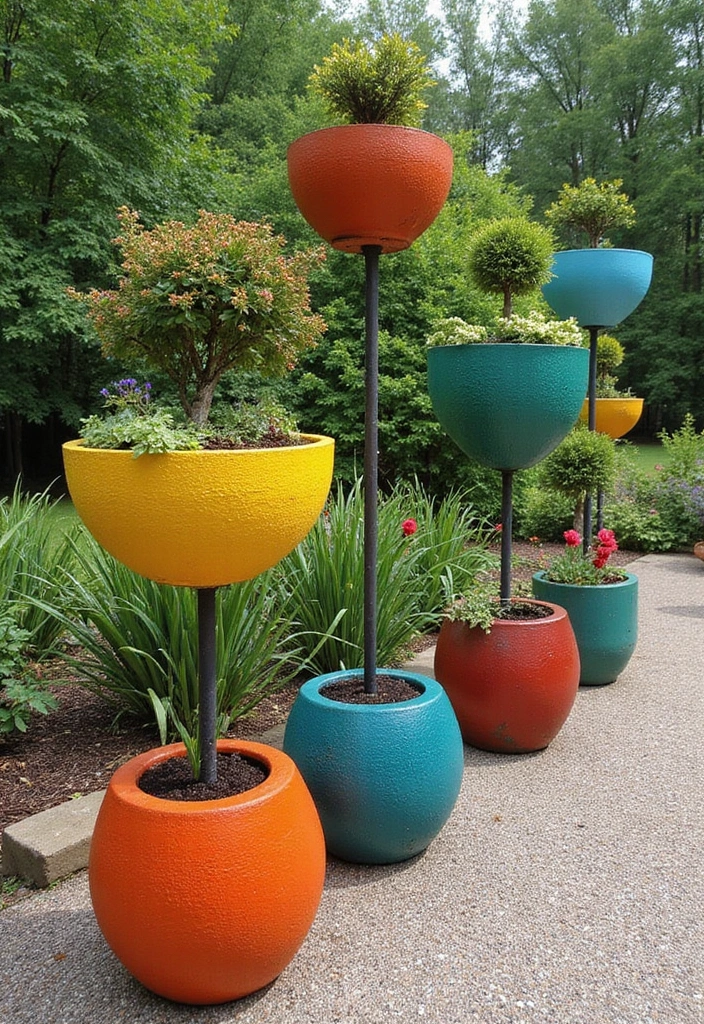 25+ Circle Planter Ideas for Modern Garden Style - 9. Artistic Circle Planter Arrangements