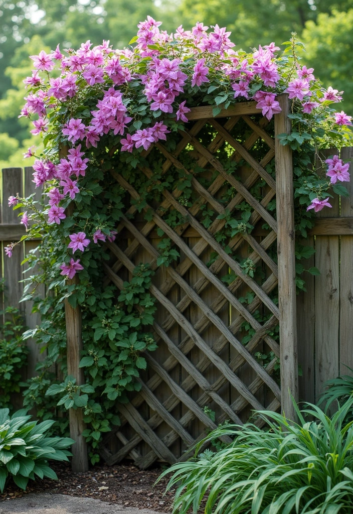 25+ Clematis Trellis Ideas to Show Off Your Blooms - 12. Stylish Lattice Trellis