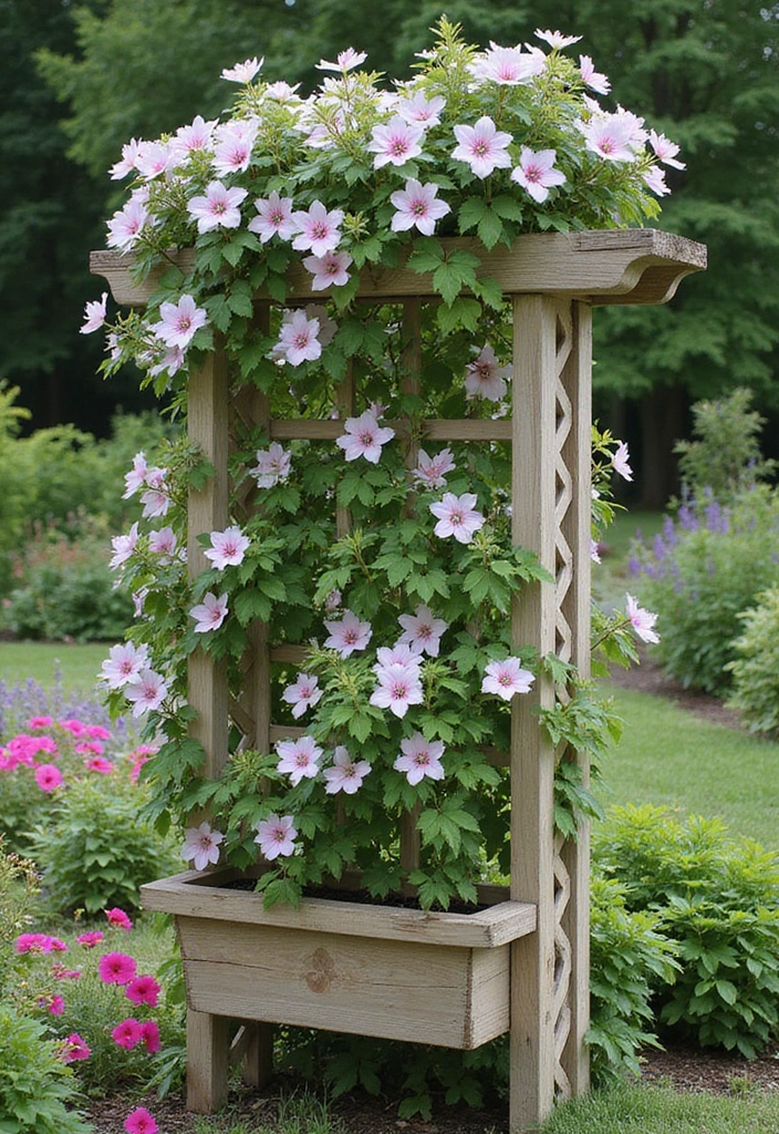 25+ Clematis Trellis Ideas to Show Off Your Blooms - 13. Trellis with Planter Box