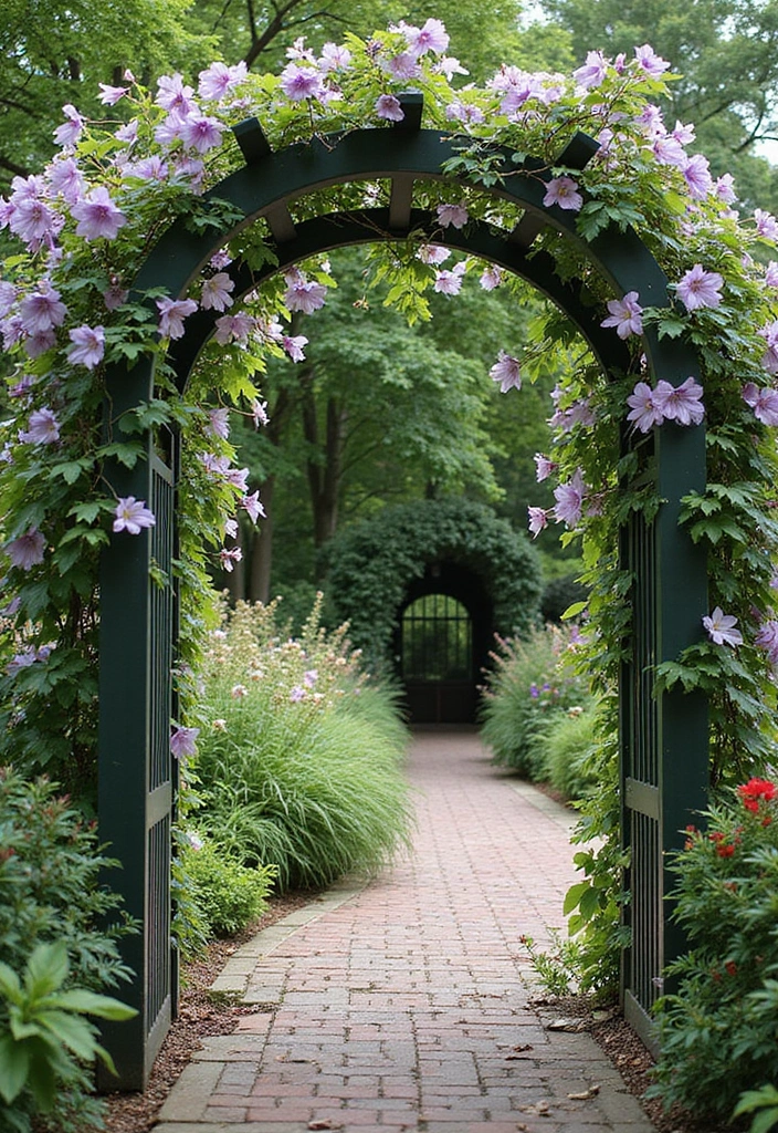 25+ Clematis Trellis Ideas to Show Off Your Blooms - 18. Arched Trellis Entryway