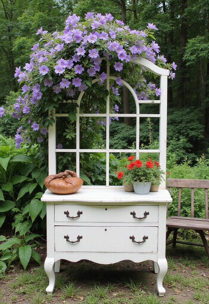 25+ Clematis Trellis Ideas to Show Off Your Blooms - 19. Repurposed Furniture Trellis