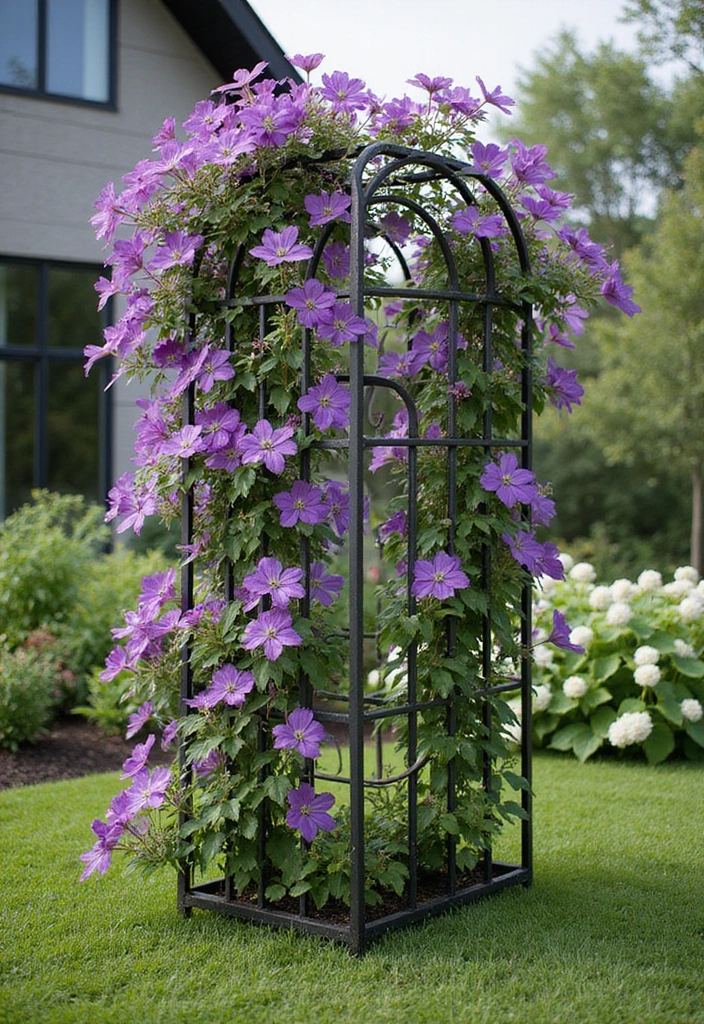 25+ Clematis Trellis Ideas to Show Off Your Blooms - 2. Elegant Metal Trellis
