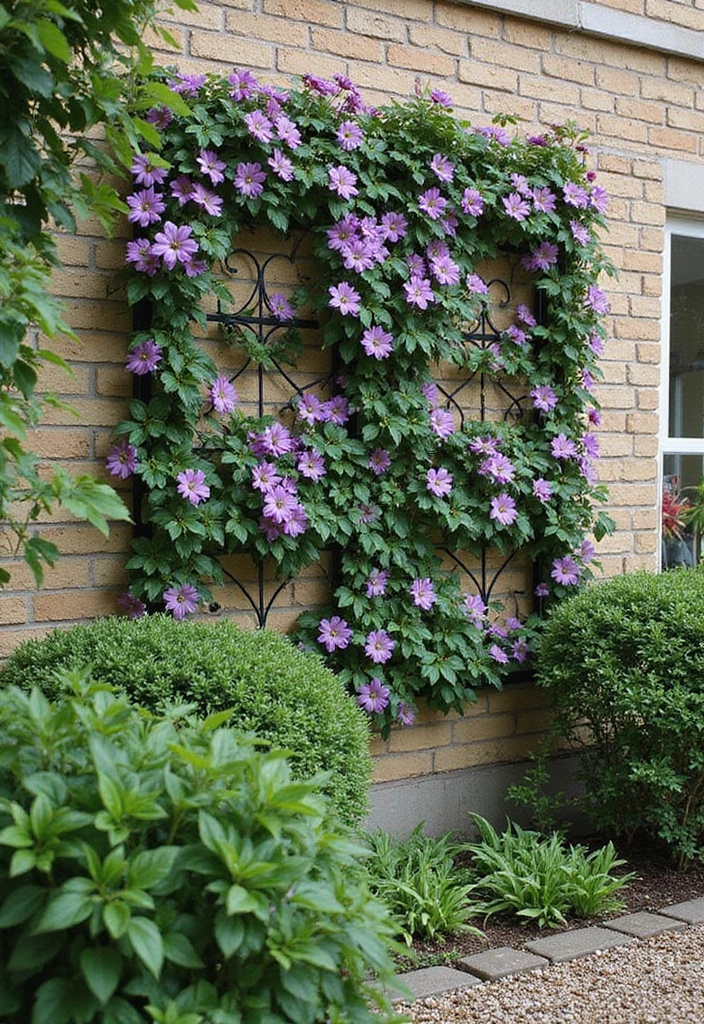 25+ Clematis Trellis Ideas to Show Off Your Blooms - 21. Vertical Garden Wall with Trellis