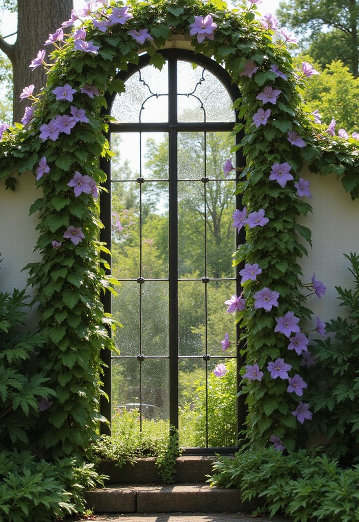 25+ Clematis Trellis Ideas to Show Off Your Blooms - 23. Trellis with Glass Accents