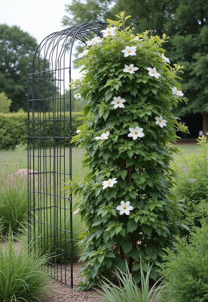 25+ Clematis Trellis Ideas to Show Off Your Blooms - 25. Minimalist Wire Trellis