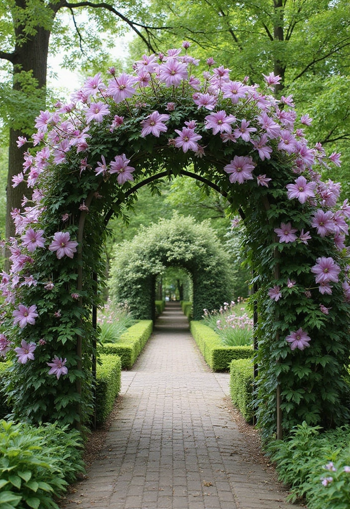 25+ Clematis Trellis Ideas to Show Off Your Blooms - 5. Garden Arches with Clematis