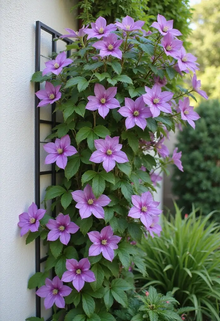 25+ Clematis Trellis Ideas to Show Off Your Blooms - 6. Wall-Mounted Trellis