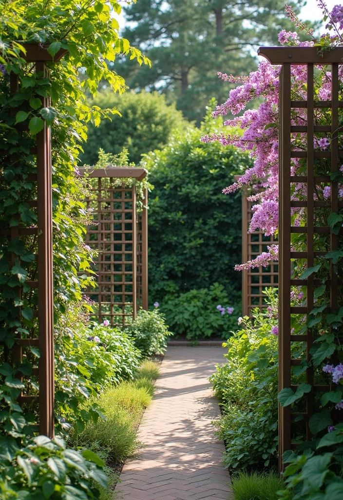 25+ Clematis Trellis Ideas to Show Off Your Blooms - 7. Trellis Panels as Garden Dividers