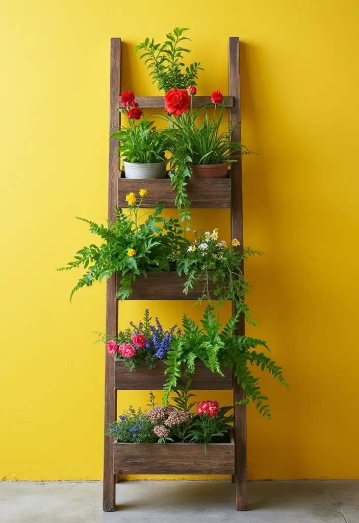25+ Corner Planter Ideas That Maximize Small Spaces - 1. Vertical Ladder Planters