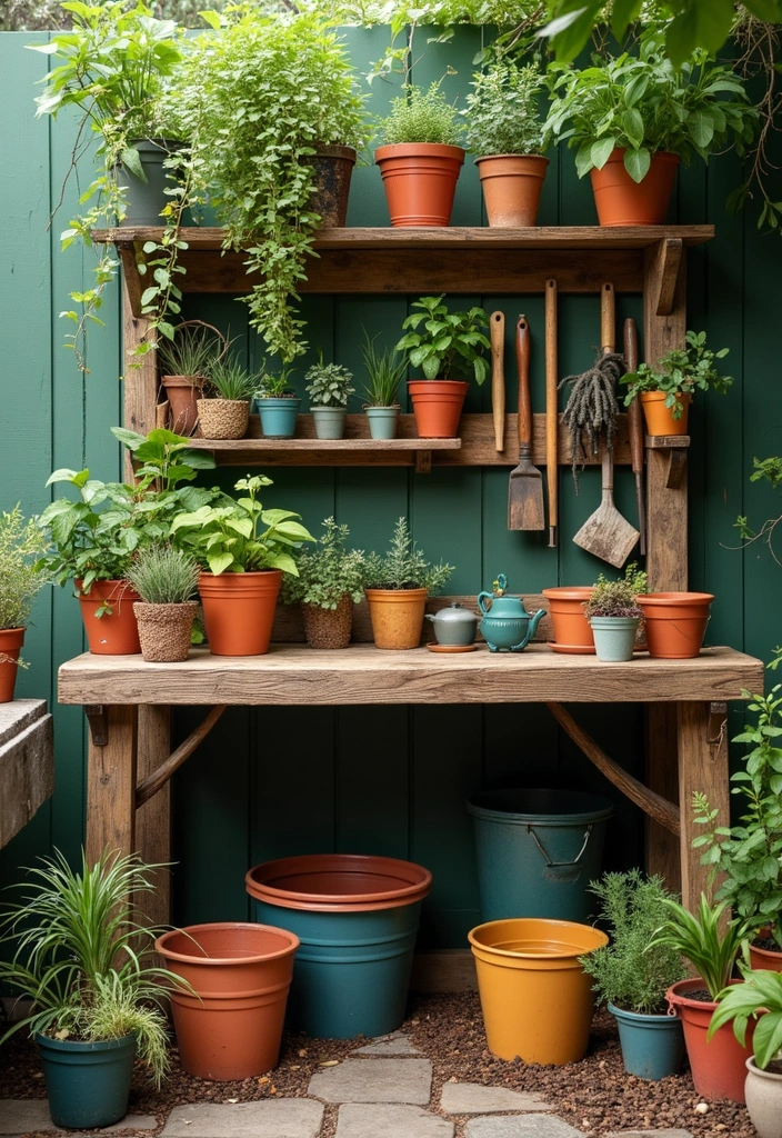 25+ Corner Planter Ideas That Maximize Small Spaces - 12. Corner Potting Bench