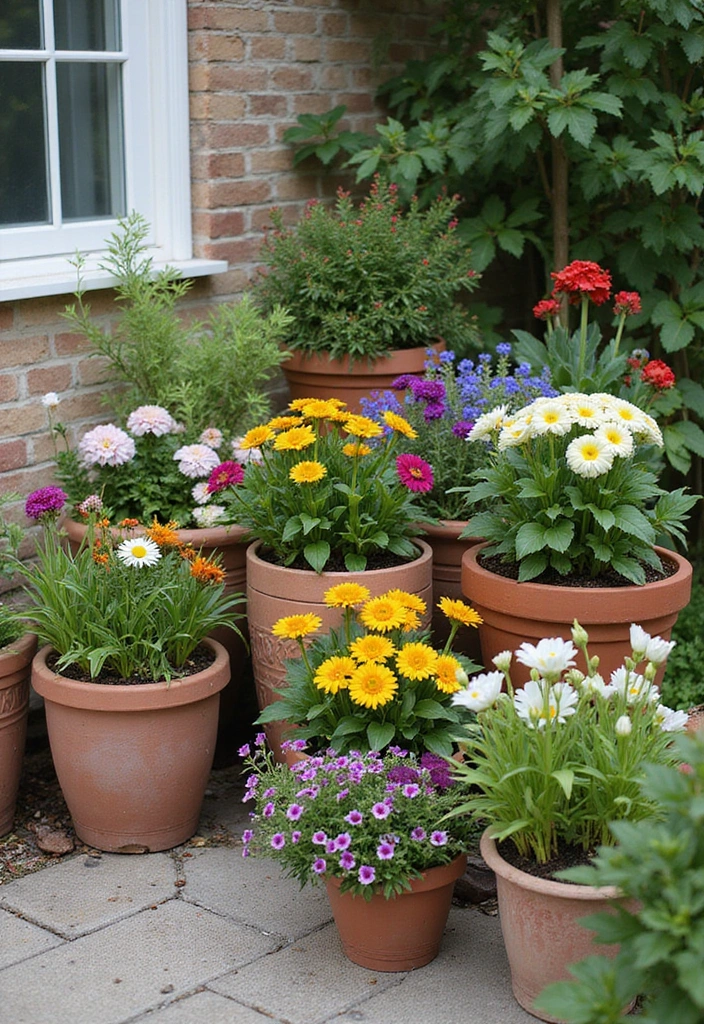 25+ Corner Planter Ideas That Maximize Small Spaces - 13. Colorful Container Gardens