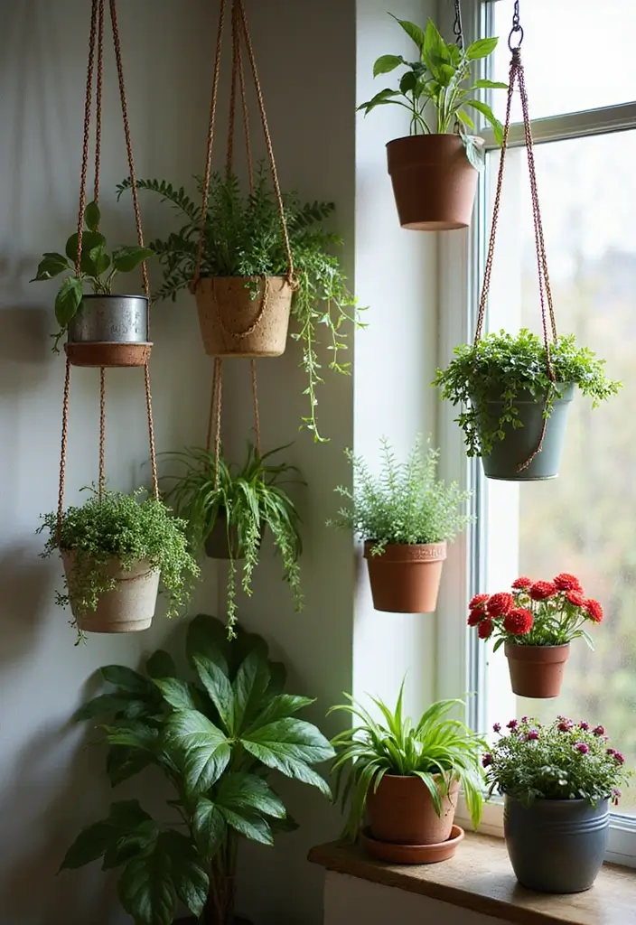 25+ Corner Planter Ideas That Maximize Small Spaces - 3. Hanging Corner Planters