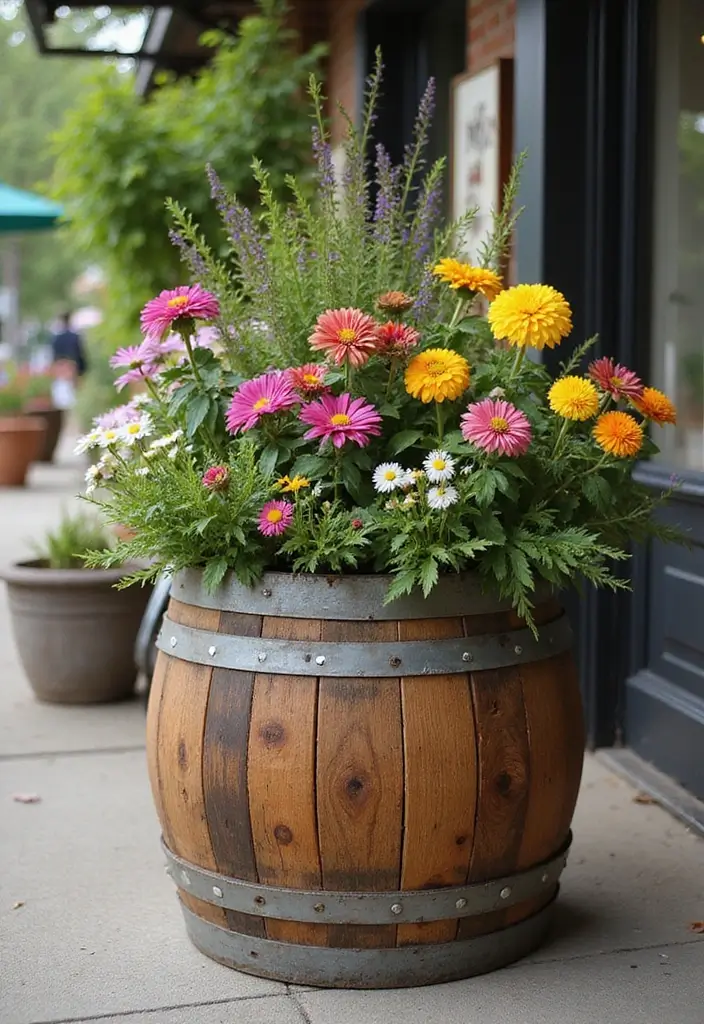 25+ Corner Planter Ideas That Maximize Small Spaces - 5. Rustic Corner Barrels