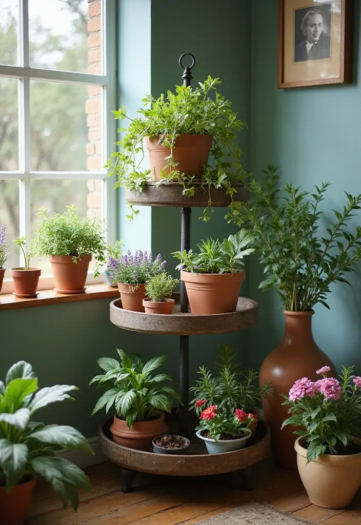 25+ Corner Planter Ideas That Maximize Small Spaces - 7. Tiered Plant Stands