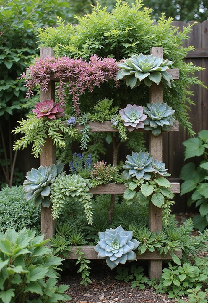 25+ Corner Trellis Ideas to Fill Empty Garden Spaces 130 25+ Corner Trellis Ideas to Fill Empty Garden Spaces - 20. Trellis for Succulent Displays