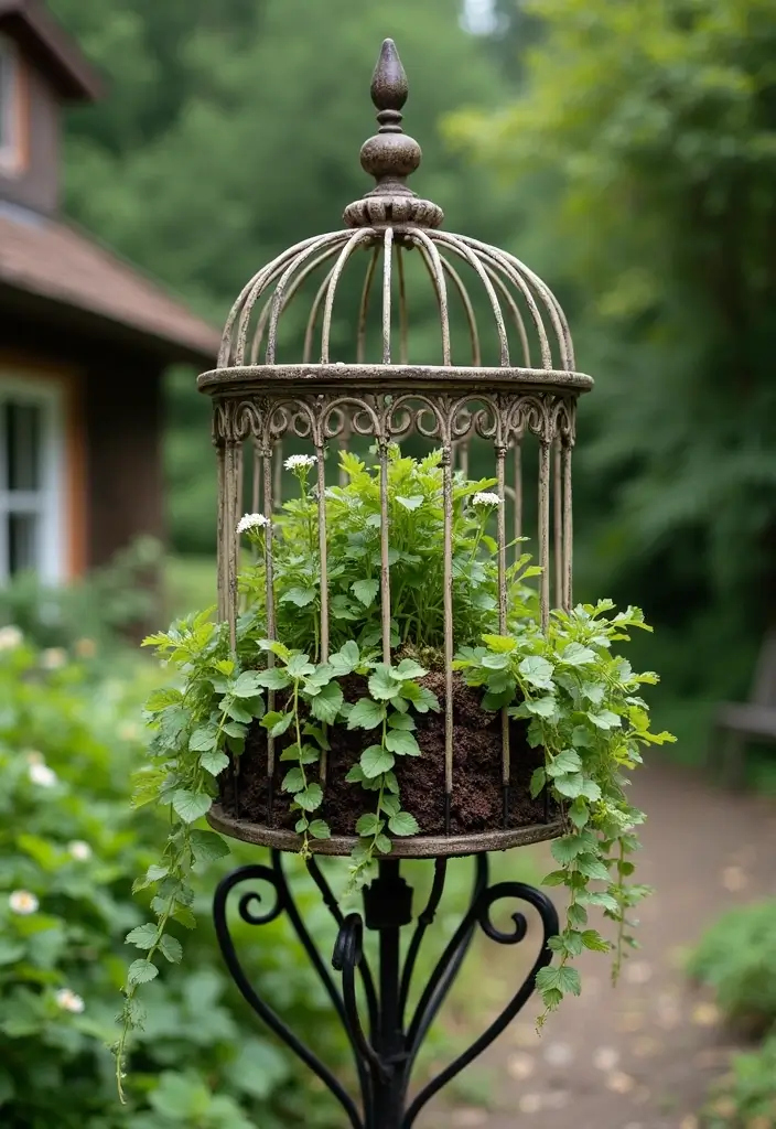 25+ DIY Garden Planter Ideas Anyone Can Create 91 25+ DIY Garden Planter Ideas Anyone Can Create - 15. Birdcage Planter
