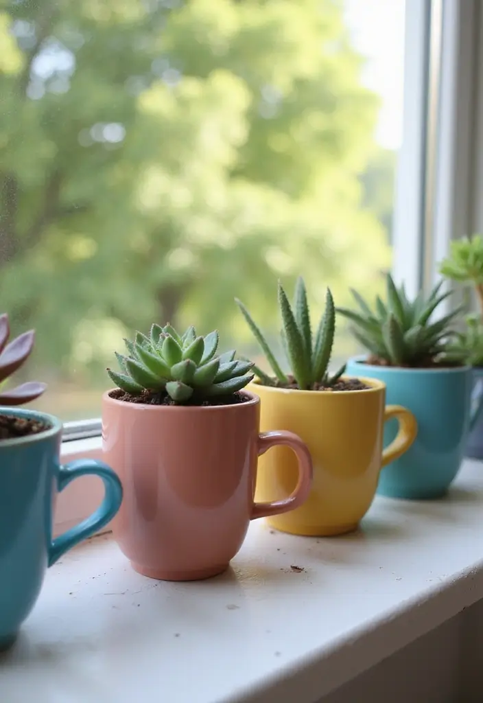 25+ DIY Garden Planter Ideas Anyone Can Create 154 25+ DIY Garden Planter Ideas Anyone Can Create - 24. DIY Cup Planters