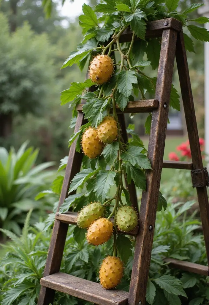 25+ Dragon Fruit Trellis Ideas for Strong Healthy Growth - 11. Ladder Trellis