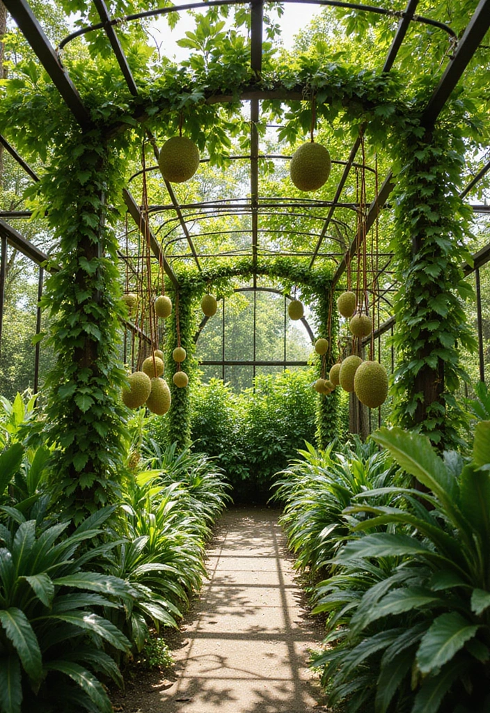 25+ Dragon Fruit Trellis Ideas for Strong Healthy Growth - 22. Overhead Grid Trellis