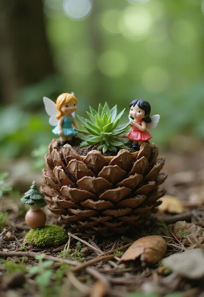 25+ Fairy Garden Planter Ideas for a Whimsical Touch 78 25+ Fairy Garden Planter Ideas for a Whimsical Touch - 12. Fairy Garden in a Pinecone