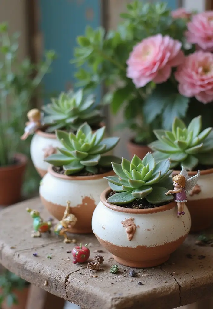 25+ Fairy Garden Planter Ideas for a Whimsical Touch 99 25+ Fairy Garden Planter Ideas for a Whimsical Touch - 15. Fairy Garden with Handmade Pottery