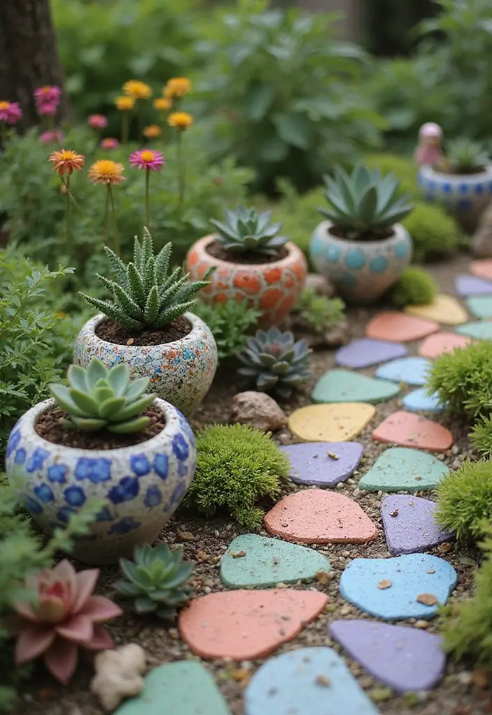 25+ Fairy Garden Planter Ideas for a Whimsical Touch 106 25+ Fairy Garden Planter Ideas for a Whimsical Touch - 16. Fairy Garden with Mosaic Elements