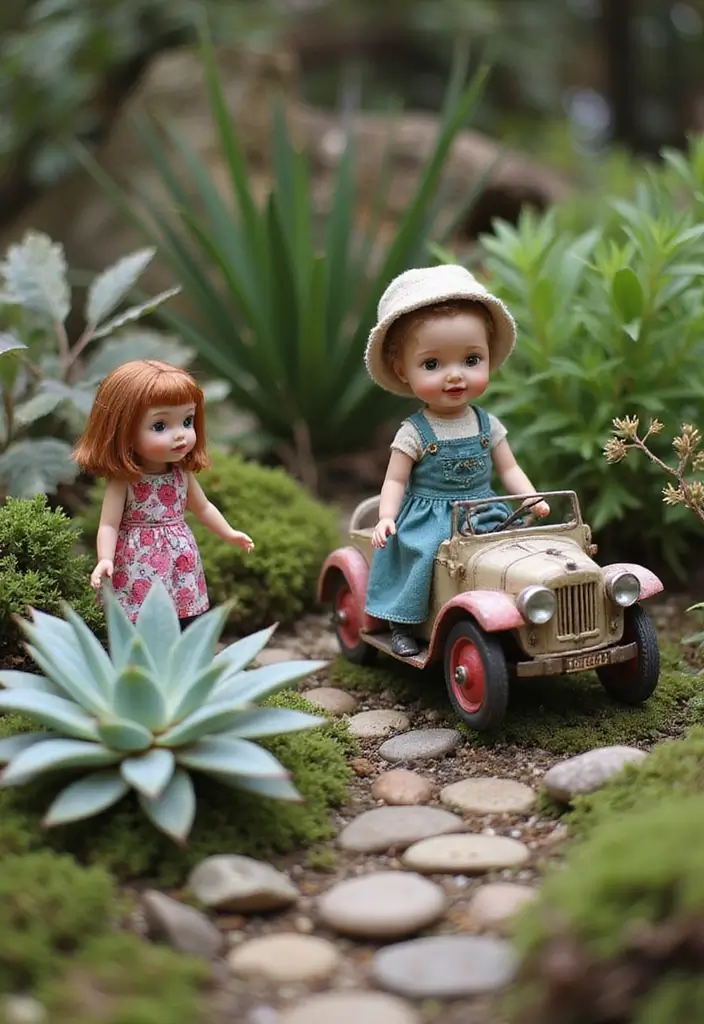 25+ Fairy Garden Planter Ideas for a Whimsical Touch 109 25+ Fairy Garden Planter Ideas for a Whimsical Touch - 17. Fairy Garden with Vintage Toys